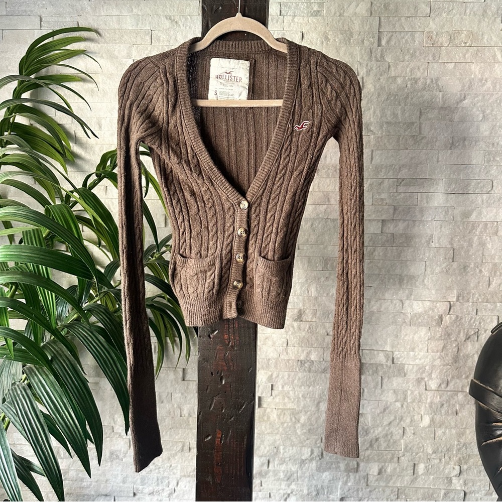 Hollister Y2K Vintage Brown CableKnit Cardigan Sweater Size Small